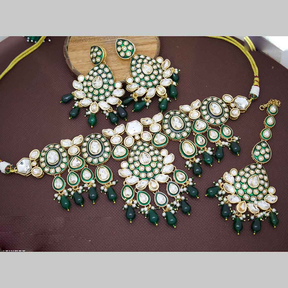 JCM Polki Kundan Stone And Beads Meenakari Choker Necklace Set