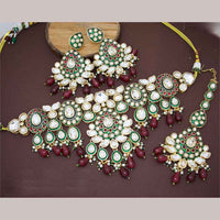 JCM Polki Kundan Stone And Beads Meenakari Choker Necklace Set