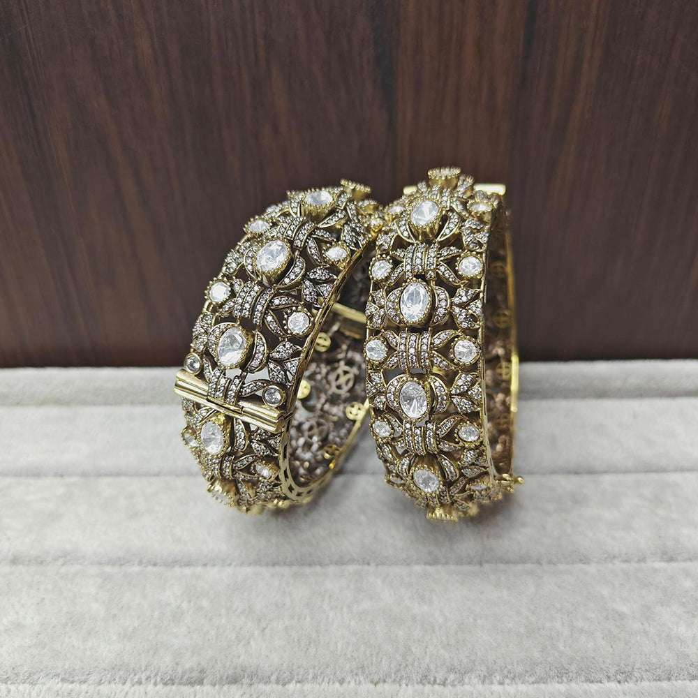 JCM Polki Kundan Stone Openable Bangles Set