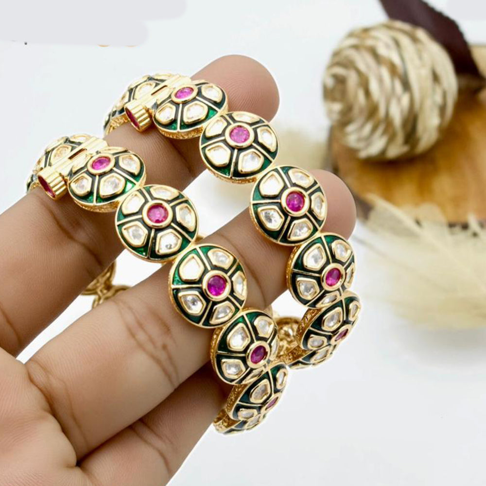 JCM Polki Kundan Stone Openable Bangles Set