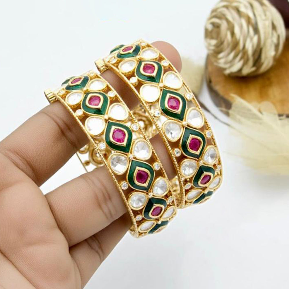 JCM Polki Kundan Stone Openable Bangles Set