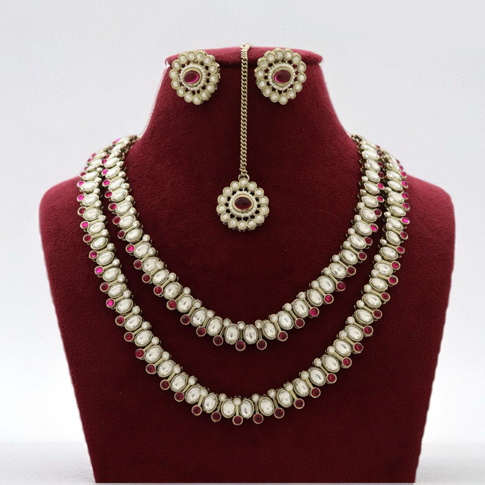 JCM Kundan Stone Double Layer Necklace Set