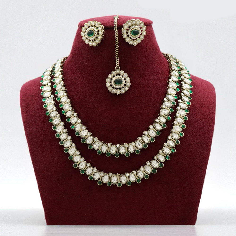 JCM Kundan Stone Double Layer Necklace Set