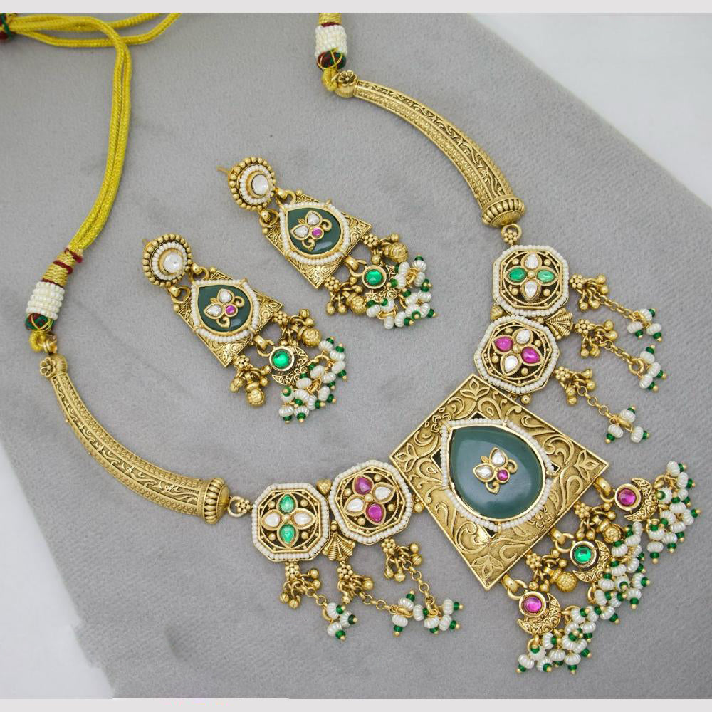 JCM Pota Stone Necklace Set With Floral Design Traditional Jewelry