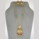 JCM Gold Plated Ethnic Pota Stone And Pearls Beads Long Necklace Set