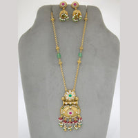 JCM Gold Plated Ethnic Pota Stone And Pearls Beads Long Necklace Set