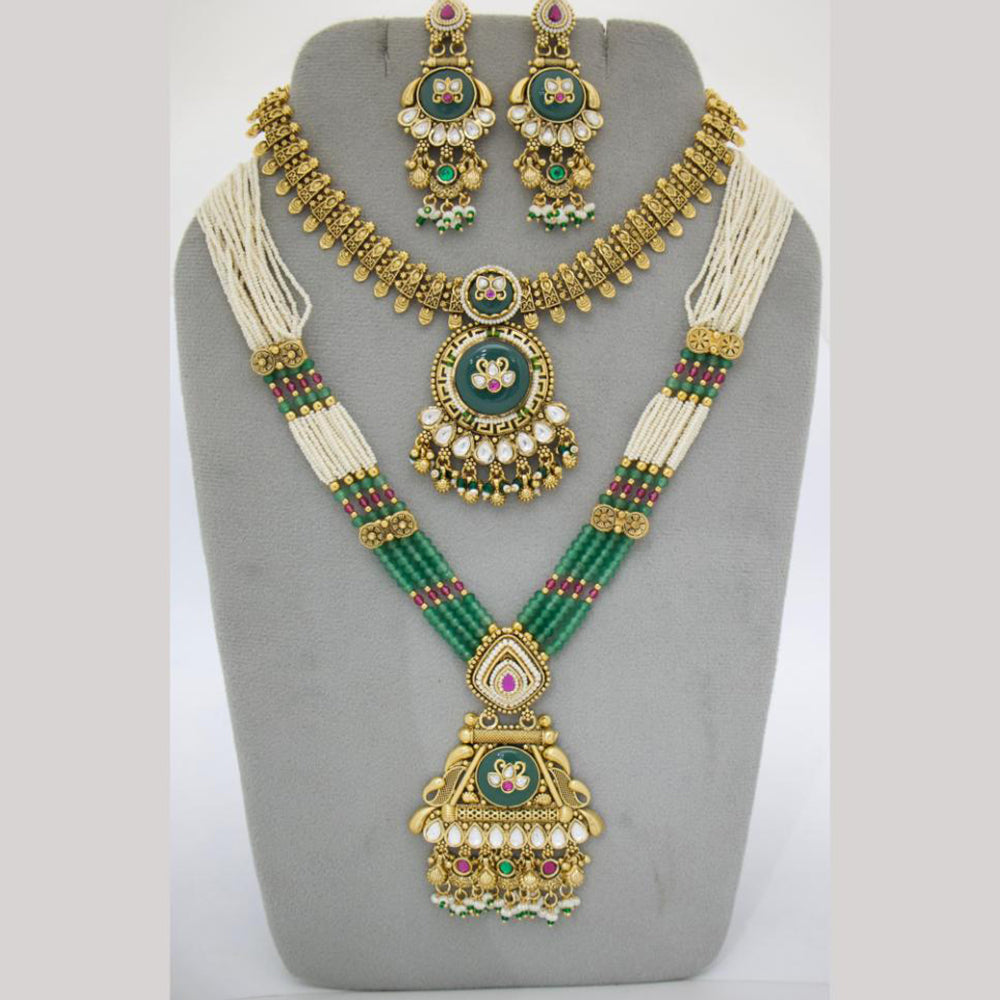 JCM Ethnic Style Pota Stones And Pearl Double Necklace Set