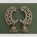 JCM Temple Charm Peacock Pota and Kundan Stone Earrings