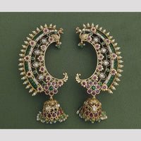 JCM Temple Charm Peacock Pota and Kundan Stone Earrings