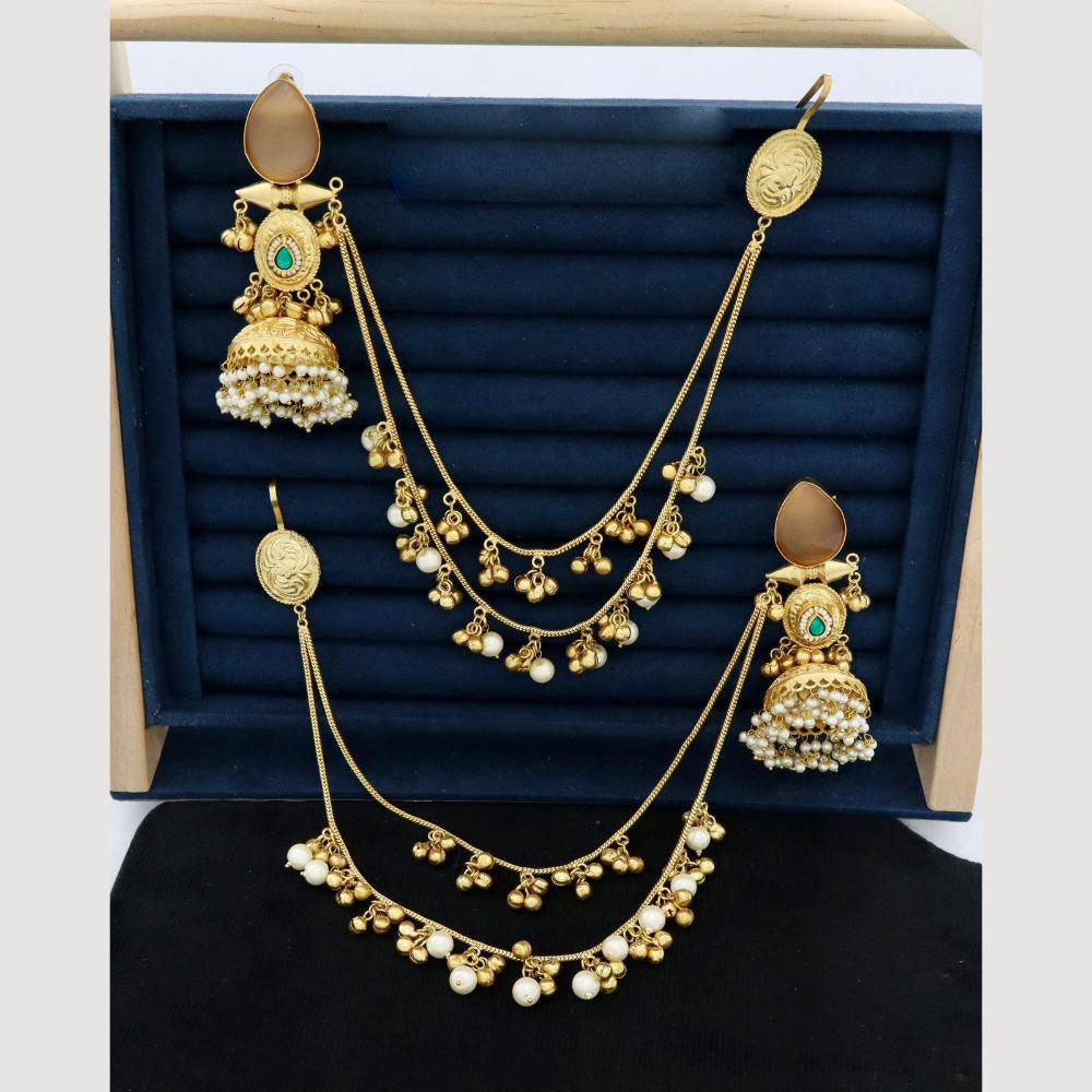 JCM  Traditional Elegance Kann Chain Earrings with monalisa stone and pearl