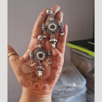 JCM Oxidized Plated Pearls with Temple Inspired Detailing Dangler Earrings