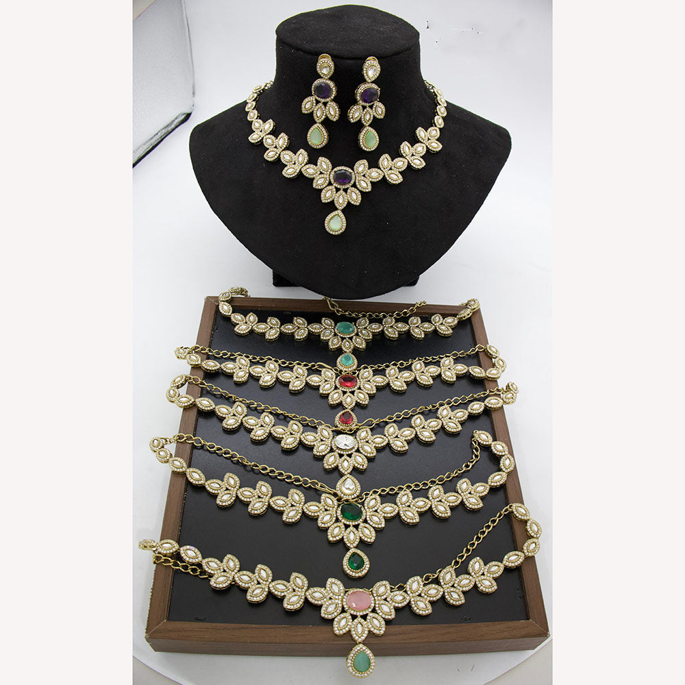 JCM Royal Elegance Designer Kundan Stone  Necklace Set