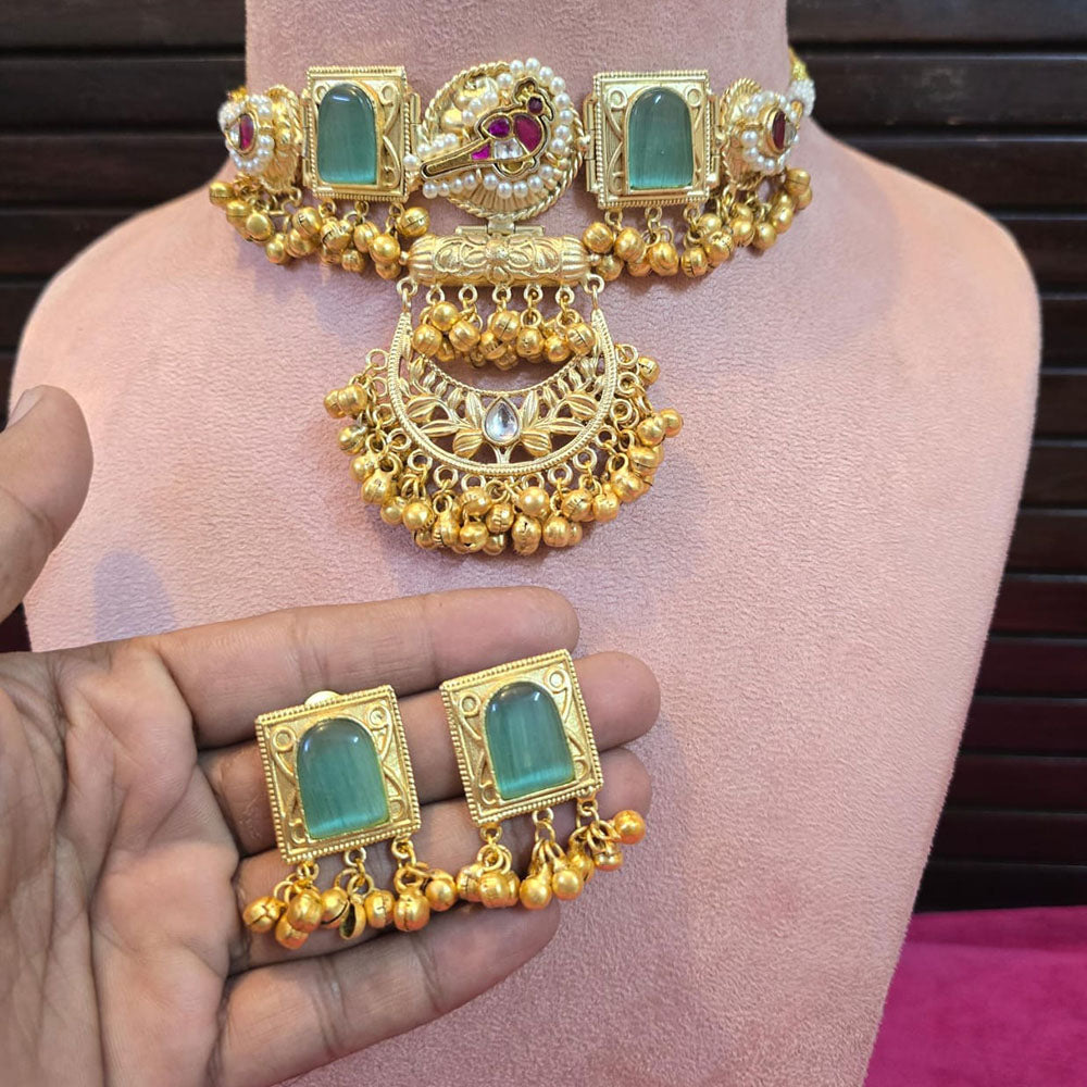 JCM Elegant Pota Stone And Pearl Peacock Design Necklace Set