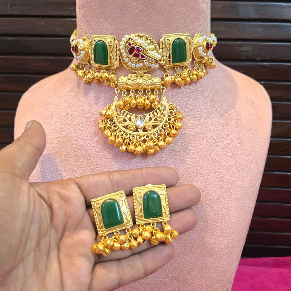 JCM Elegant Pota Stone And Pearl Peacock Design Necklace Set