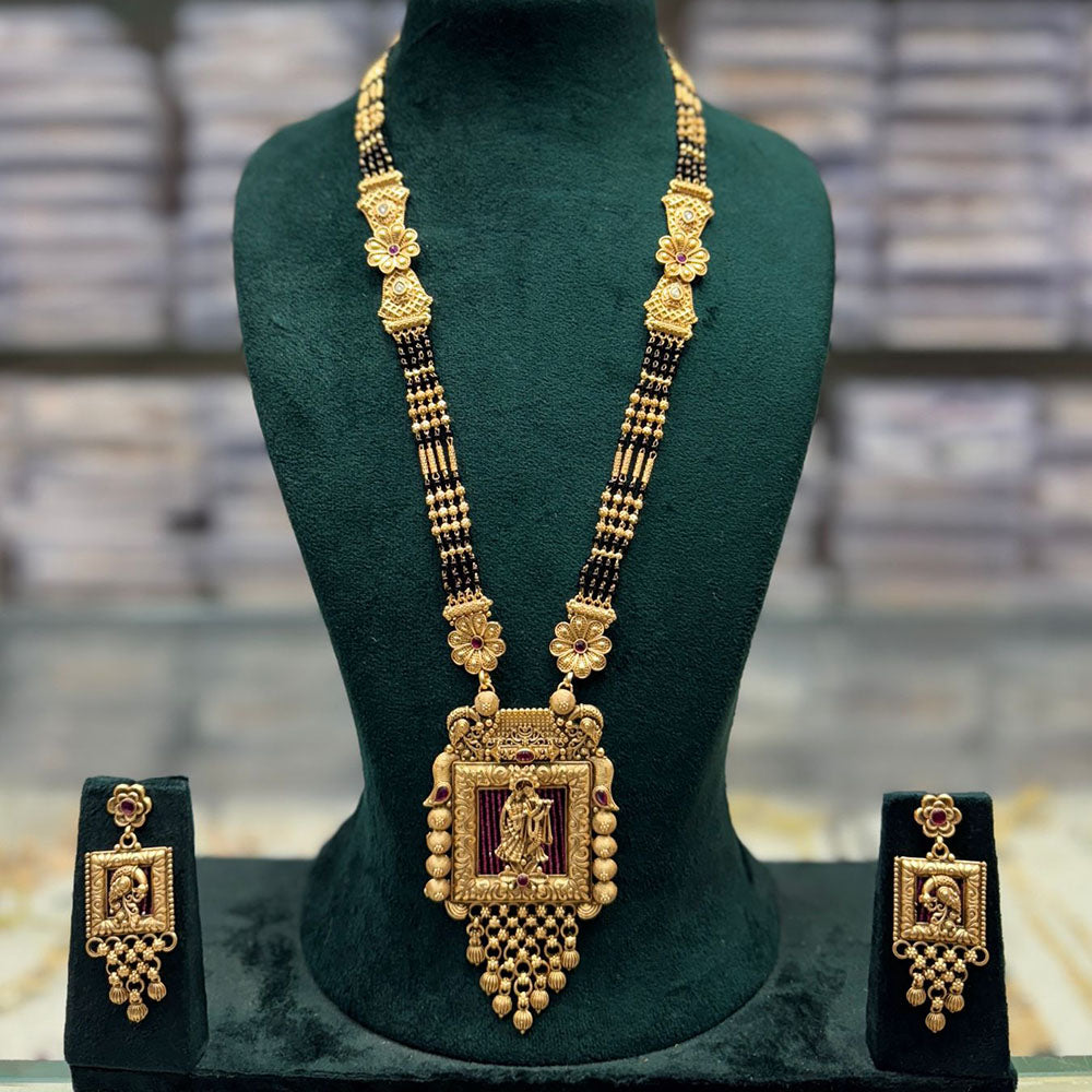 JCM Royal Pota Stone Black Beads Temple Pattern Mangalsutra Set