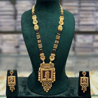 JCM Royal Pota Stone Black Beads Temple Pattern Mangalsutra Set 
