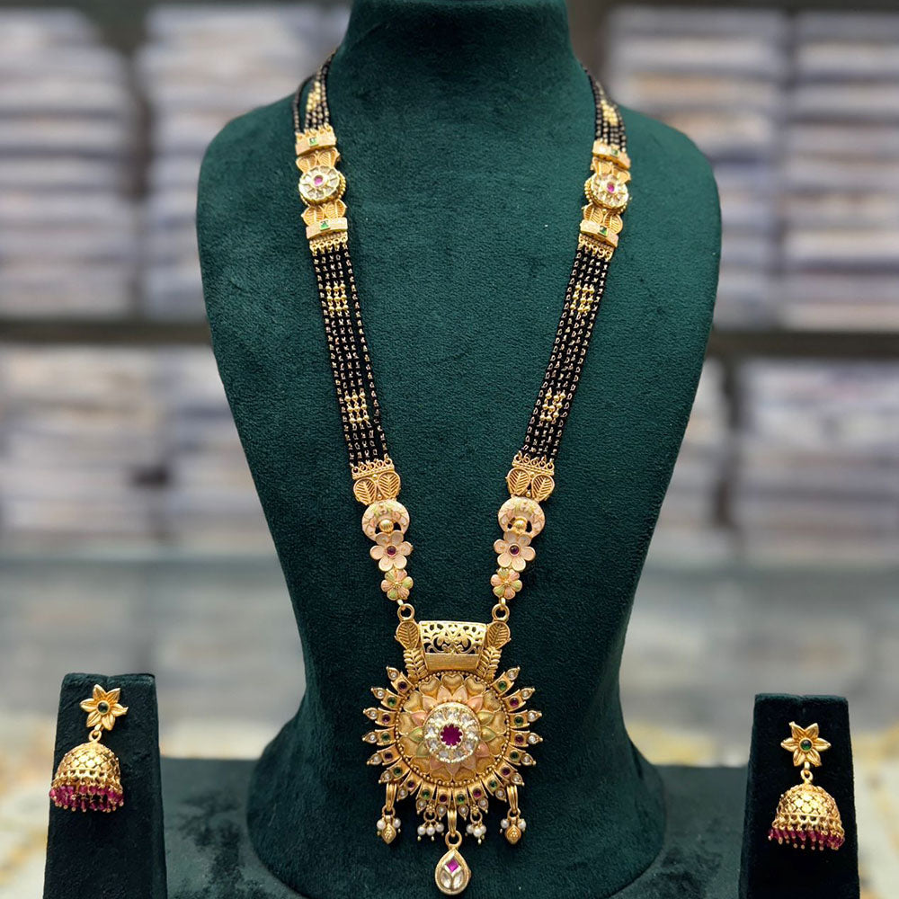 JCM Royal Pota Stone Black Beads Meenakari Pattern Mangalsutra Set