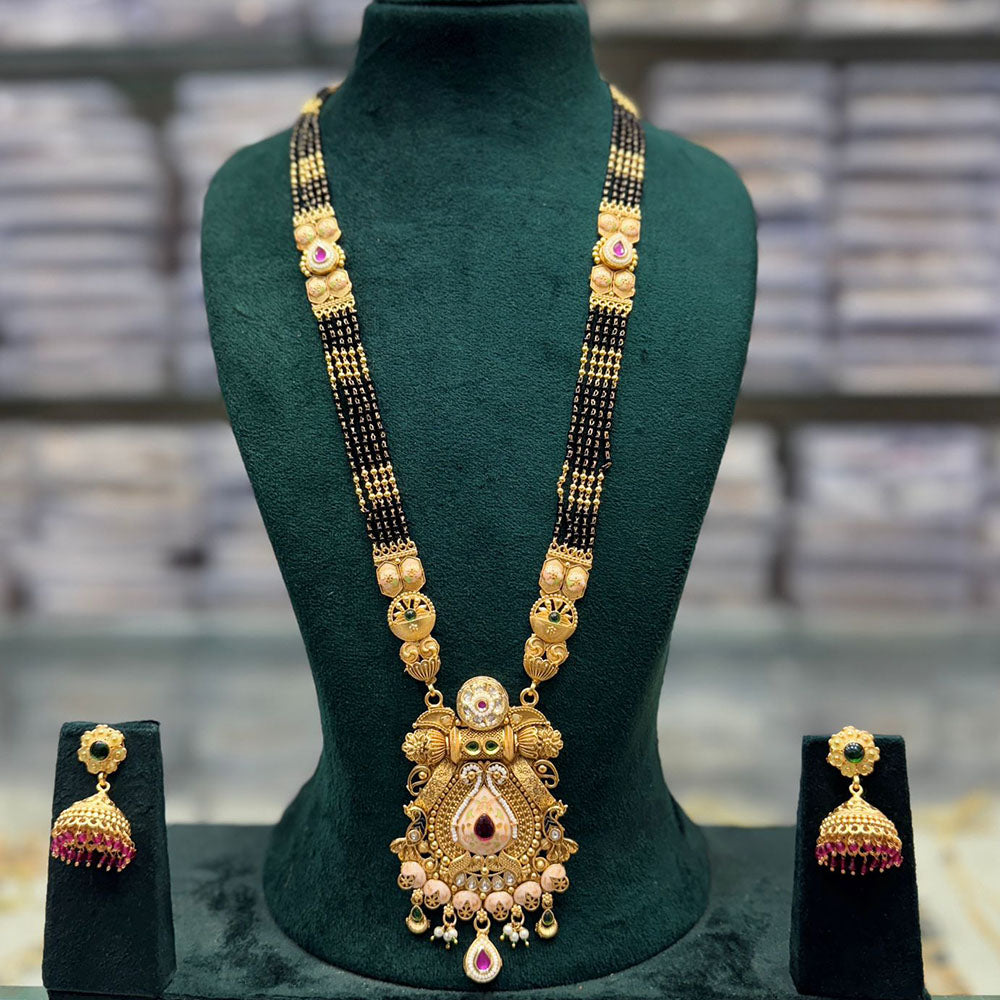 JCM Royal Pota Stone Black Beads Meenakari Pattern Mangalsutra Set