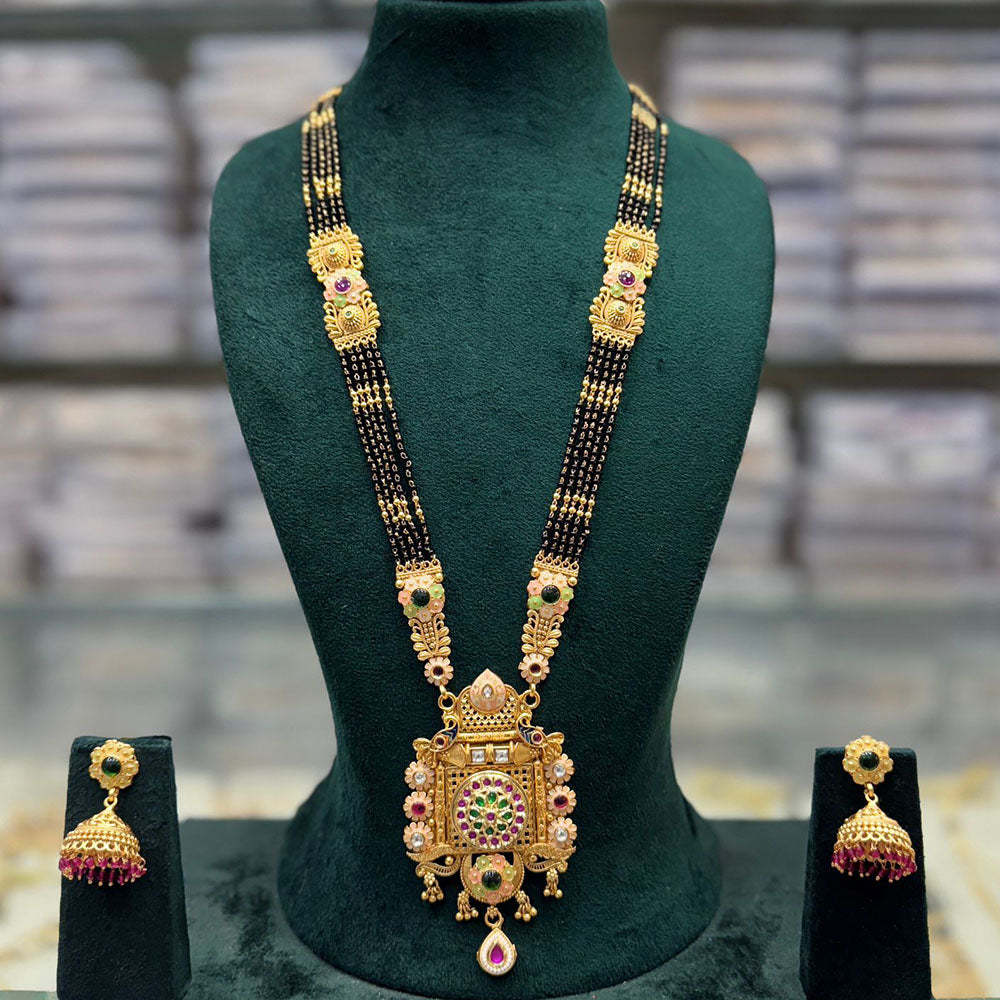 JCM Royal Pota Stone Black Beads Meenakari Pattern Mangalsutra Set