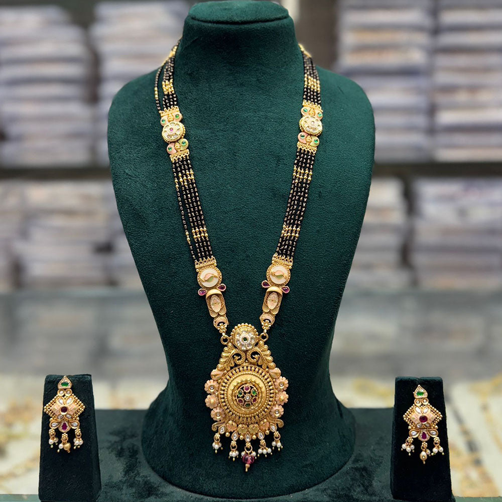 JCM Royal Pota Stone Black Beads Meenakari Pattern Mangalsutra Set