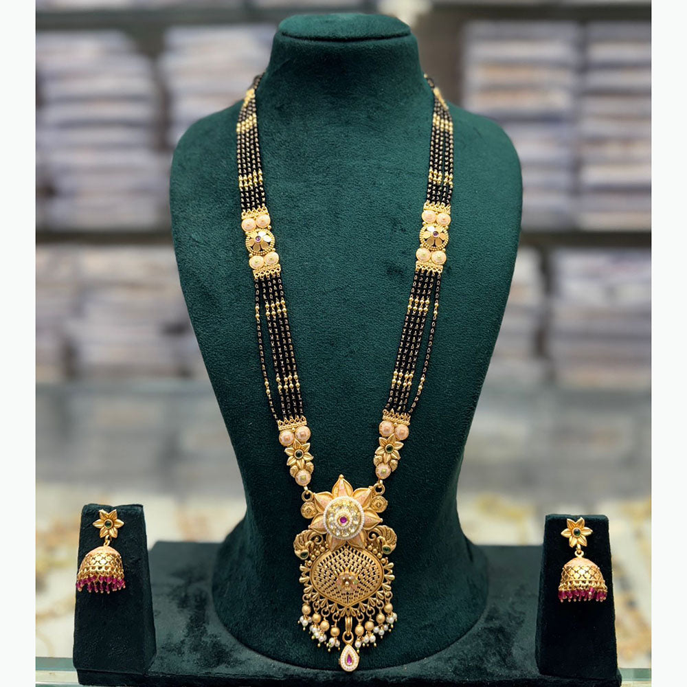 JCM Royal Pota Stone Black Beads Meenakari Pattern Mangalsutra Set