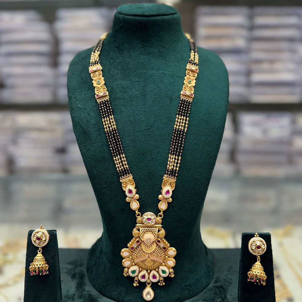 JCM Royal Pota Stone Black Beads Meenakari Pattern Mangalsutra Set