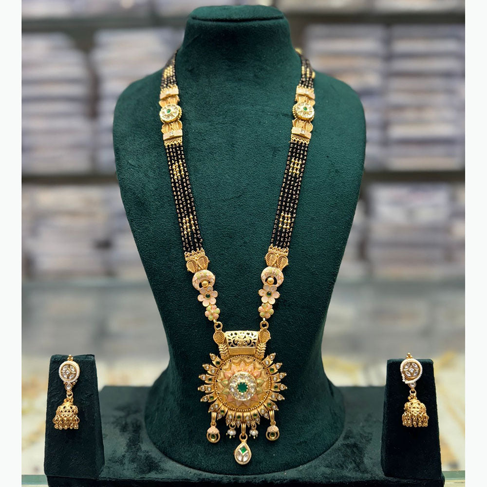 JCM Royal Pota Stone Black Beads Meenakari Pattern Mangalsutra Set
