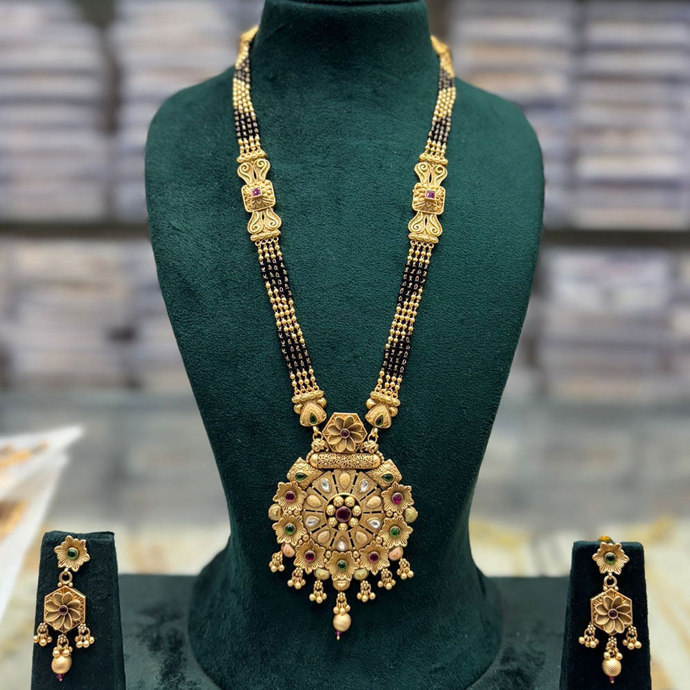 JCM Royal Pota Stone Black Beads Meenakari Pattern Mangalsutra Set