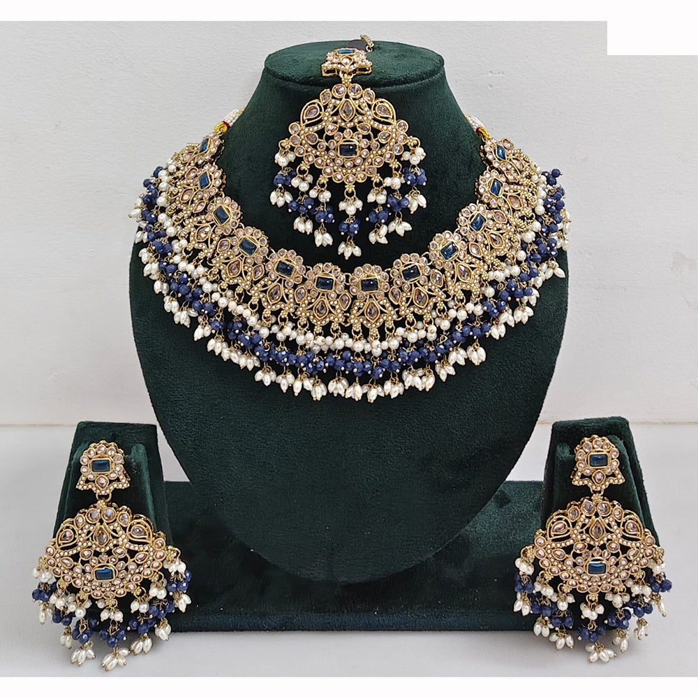 JCM Austrian Stone Pearl and Beads Necklace set with Mangtikka Earrings