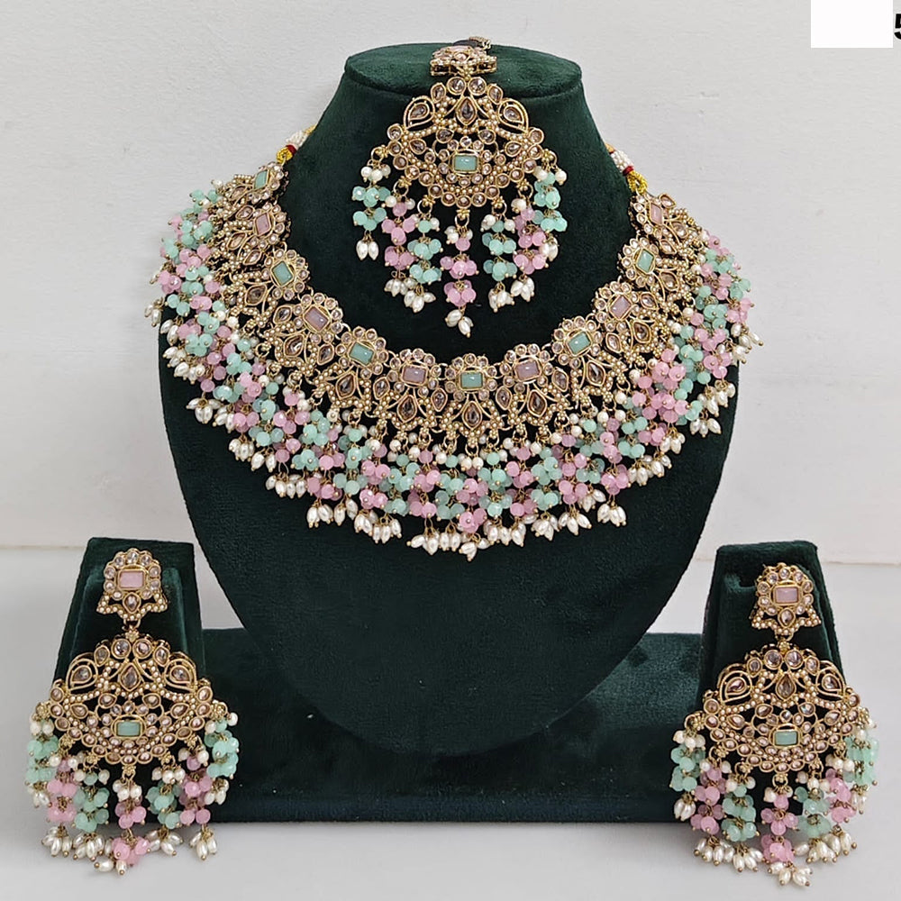 JCM Austrian Stone Pearl and Beads Necklace set with Mangtikka Earrings