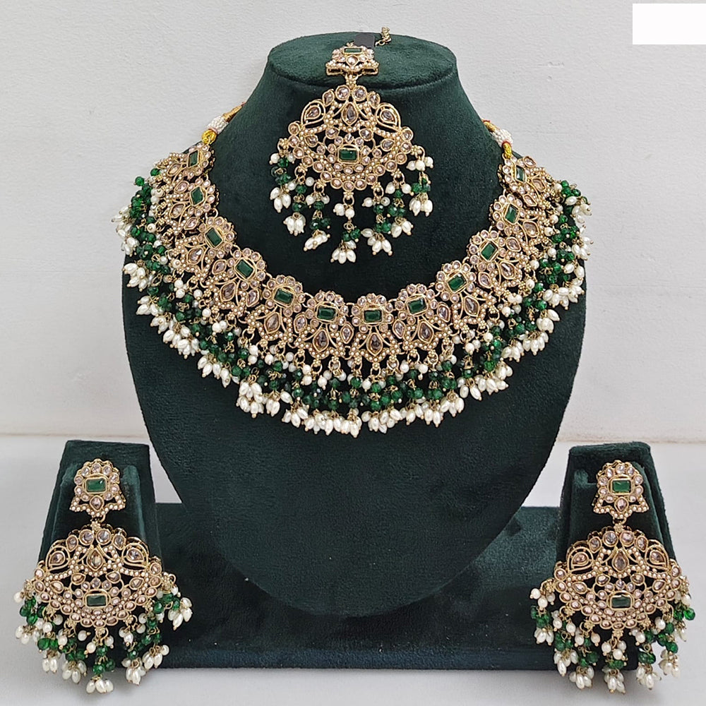 JCM Austrian Stone Pearl and Beads Necklace set with Mangtikka Earrings