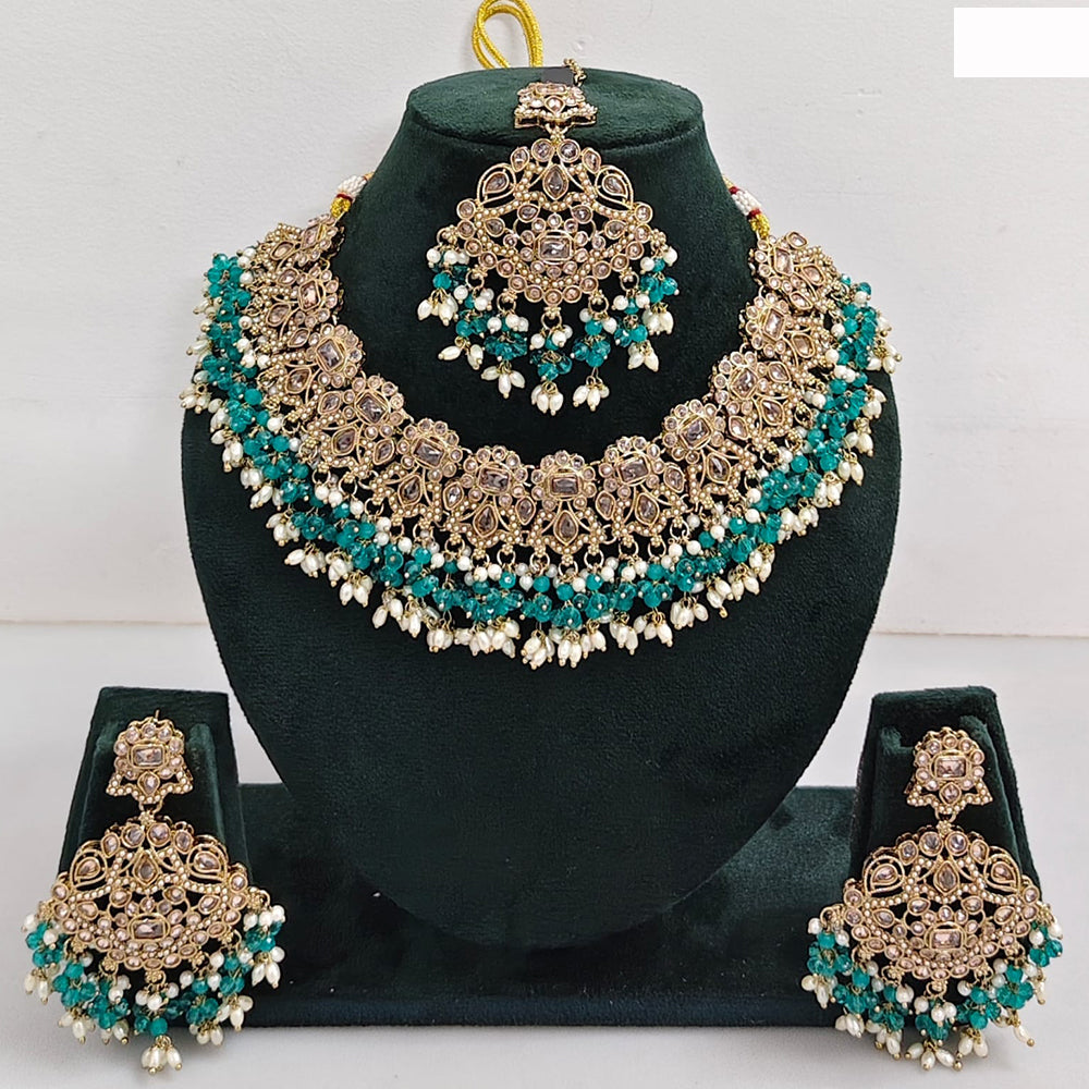 JCM Austrian Stone Pearl and Beads Necklace set with Mangtikka Earrings