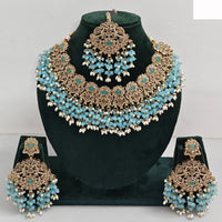 JCM Austrian Stone Pearl and Beads Necklace set with Mangtikka Earrings