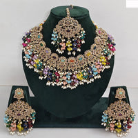 JCM Austrian Stone Pearl and Beads Necklace set with Mangtikka Earrings