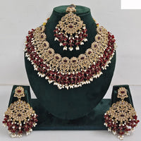 JCM Austrian Stone Pearl and Beads Necklace set with Mangtikka Earrings