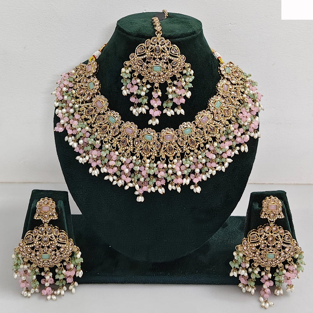 JCM Austrian Stone Pearl and Beads Necklace set with Mangtikka Earrings