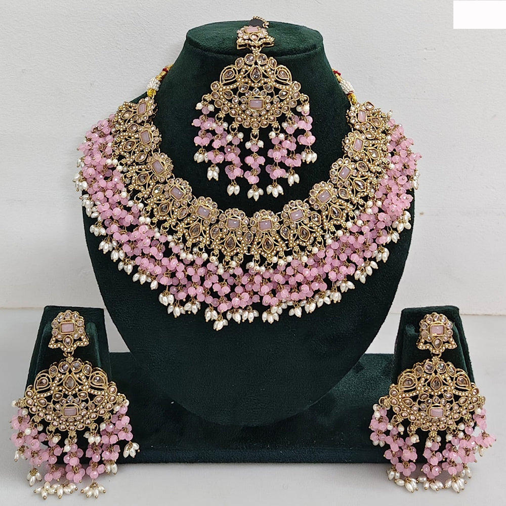 JCM Austrian Stone Pearl and Beads Necklace set with Mangtikka Earrings
