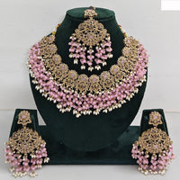 JCM Austrian Stone Pearl and Beads Necklace set with Mangtikka Earrings