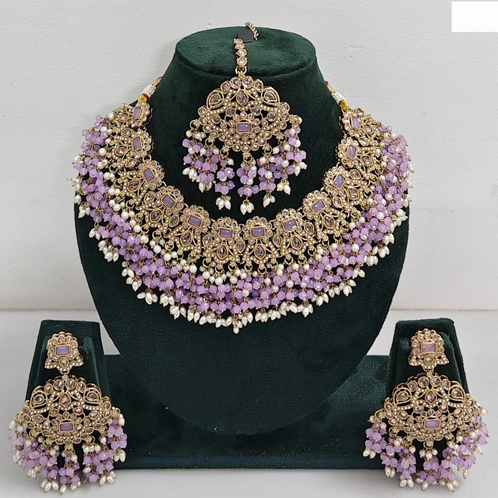 JCM Austrian Stone Pearl and Beads Necklace set with Mangtikka Earrings