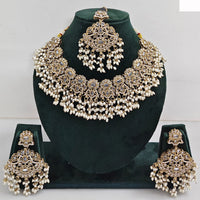 JCM Austrian Stone Pearl and Beads Necklace set with Mangtikka Earrings