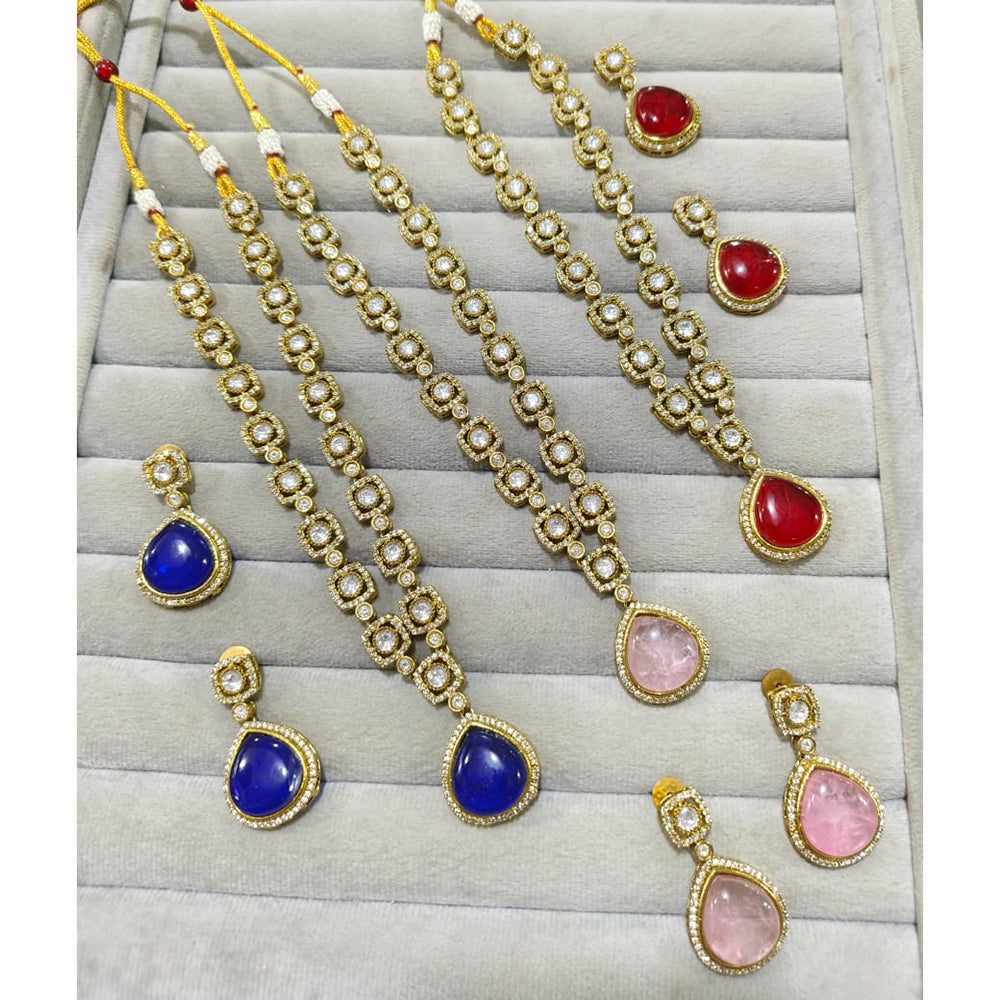 JCM Designer Kundan Necklace Set with Teardrop Pendant and Earrings