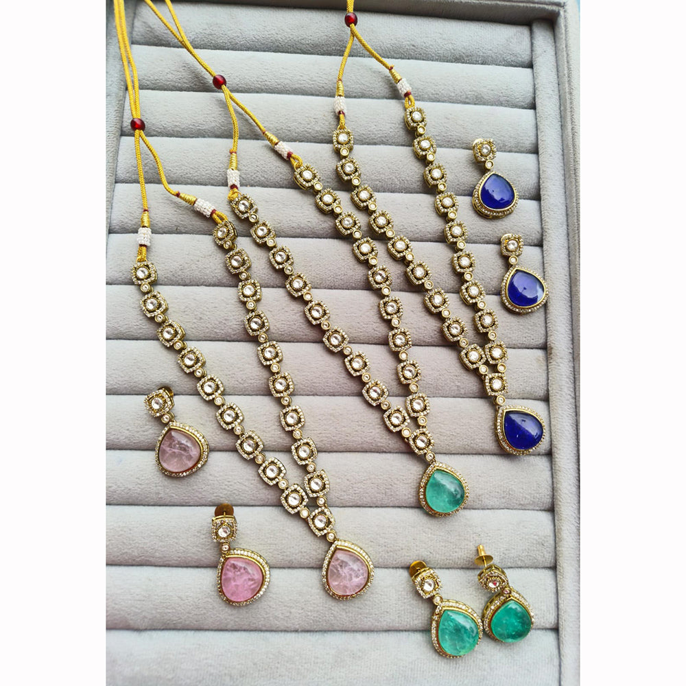 JCM Designer Kundan Necklace Set with Teardrop Pendant and Earrings