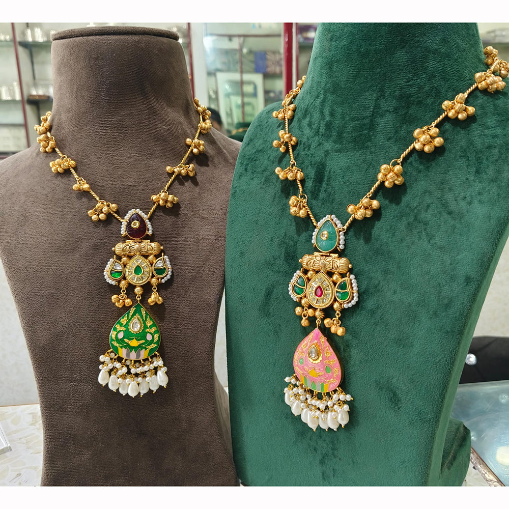 JCM Traditional Enamel Meenakari with Pearl Drops Necklace Set