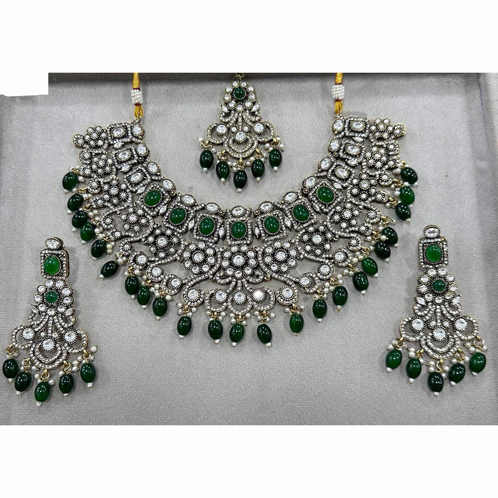 JCM Heavy Designer Kundan Set with Beads and Crystal Accents