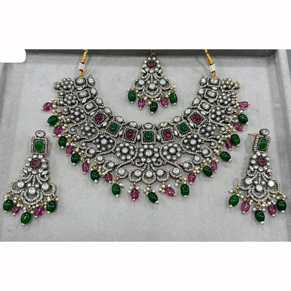 JCM Heavy Designer Kundan Set with Beads and Crystal Accents