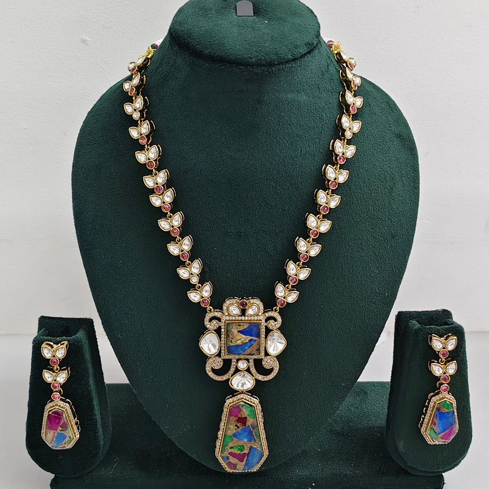 JCM Elegant Marble Inspired Stones and Kundan Necklace Set