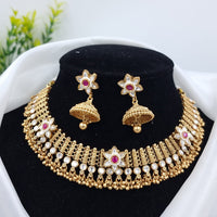 JCM Floral Design with Kundan and Pota Stone Traditional Choker Necklace Set