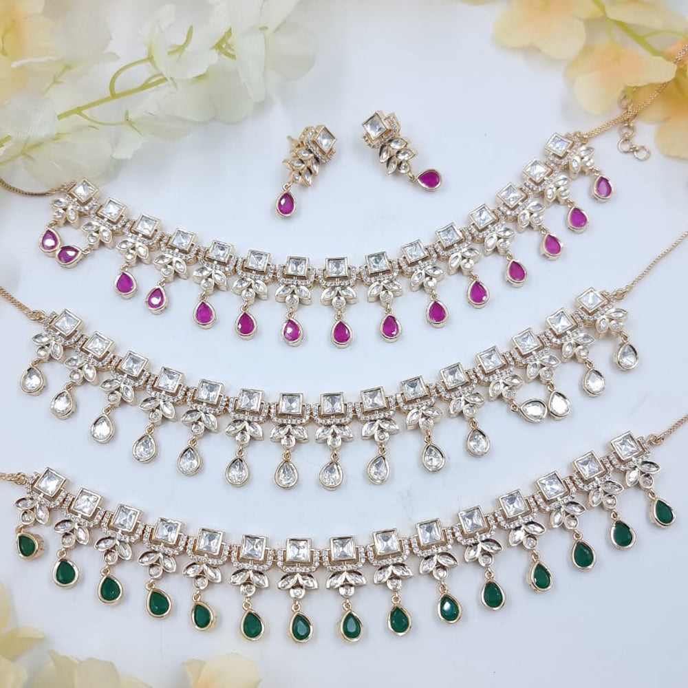 JCM Polki Kundan Necklace Set with Matching Earrings
