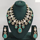 JCM Floral Kundan and Turquoise Stone Accents Necklace Set 
