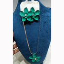 JCM Floral Design Austrian Stone Chain Pendant Set Matching Earrings   